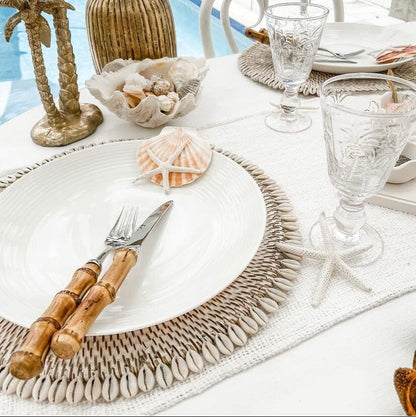White Wash Rattan & Cowrie Shell Placemat